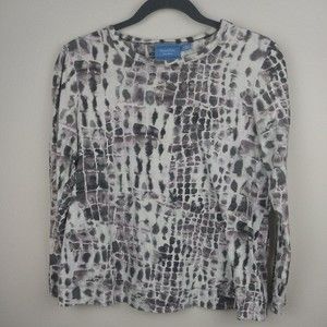 Simply Vera Wang women's Long Sleeve Abstract snake skin Print Top Petite Large
